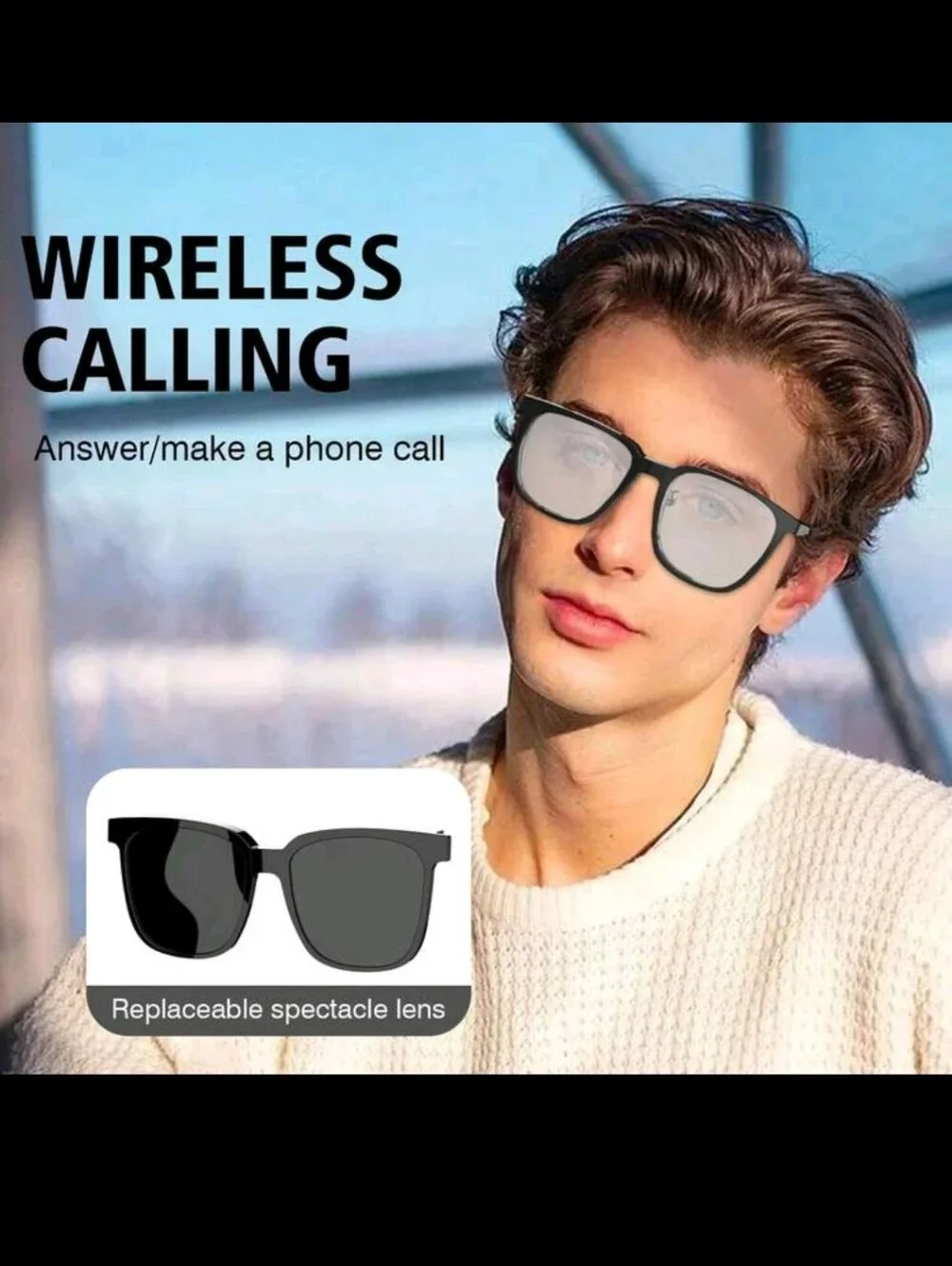 Wireless Smart Glasses with Bluetooth Audio - Black